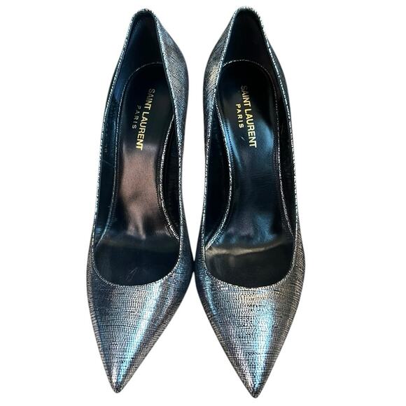 Saint Laurent Anja Silver Metallic Point Toe High Heels Size 39.5 EUC - Picture 3 of 9